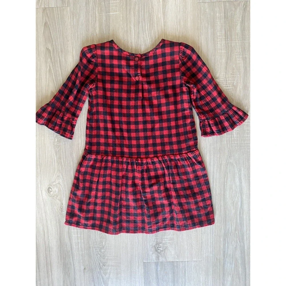 GAP KIDS Girls Red & Black Christmas Buffalo Plaid Long Sleeve Dress. Toddler 4